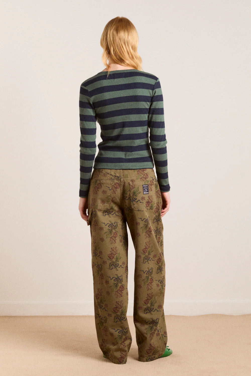 Damson Madder – Sybil Stripe Crew Cardigan in Green