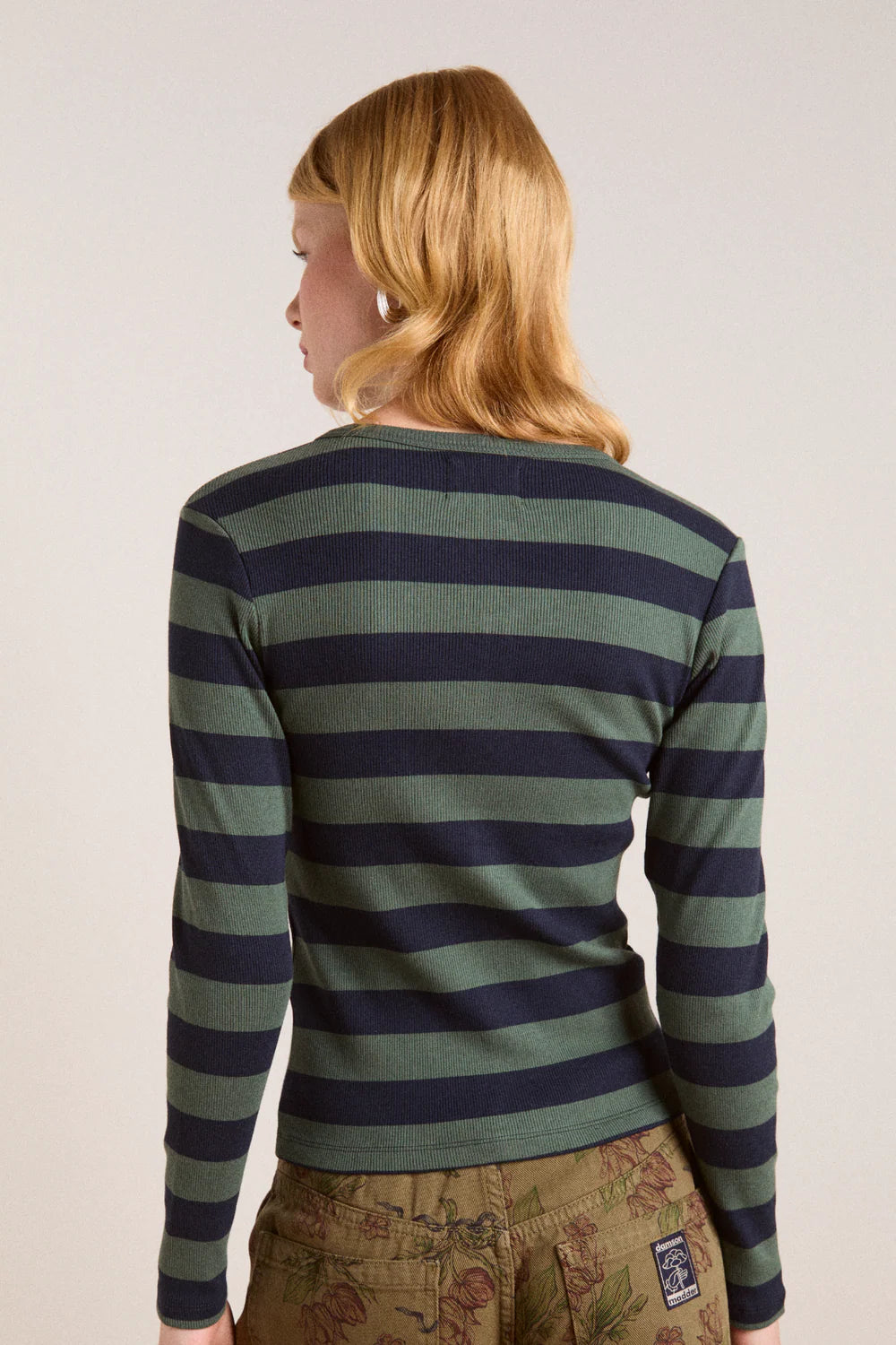 Damson Madder – Sybil Stripe Crew Cardigan in Green