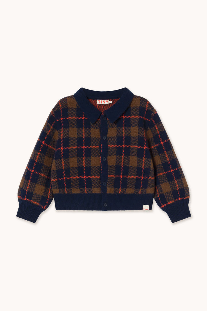 Tiny Cottons – Navy Check Wool Cardigan