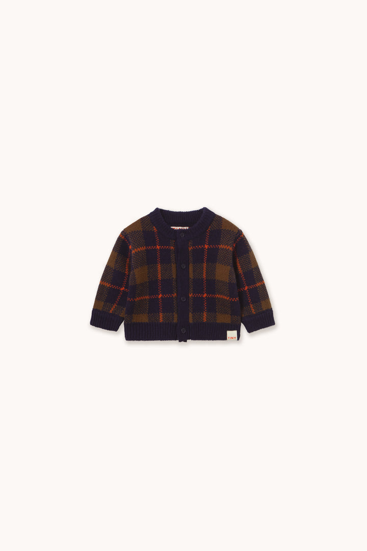 Tiny Cottons – Navy Check Wool Cardigan