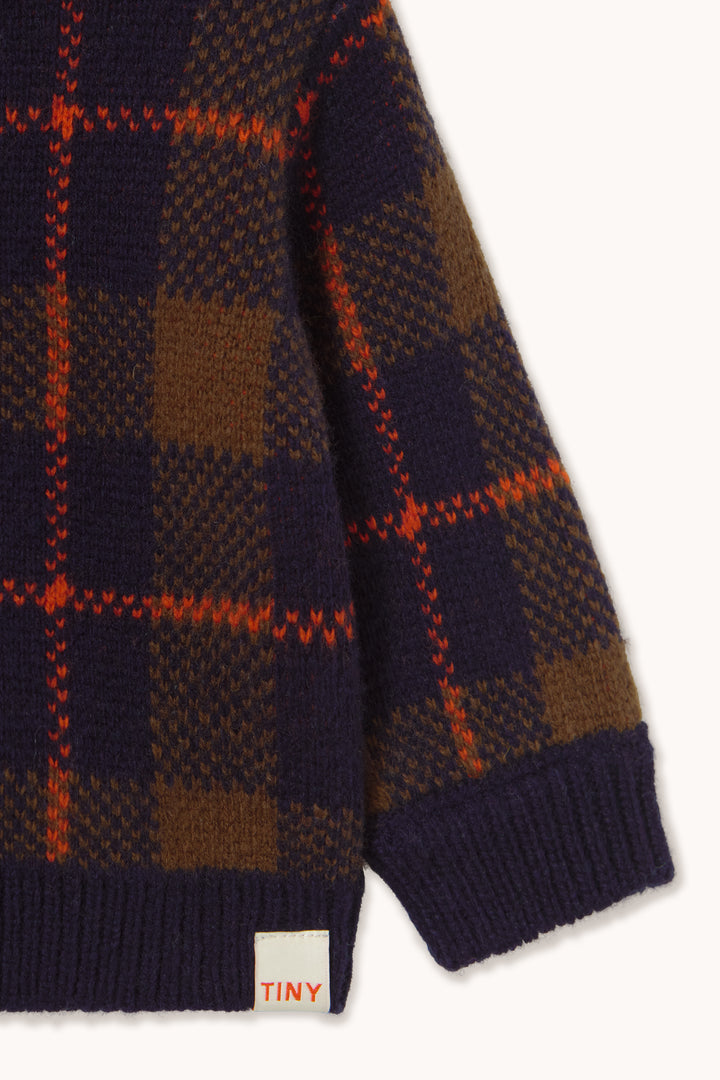 Tiny Cottons – Navy Check Wool Cardigan