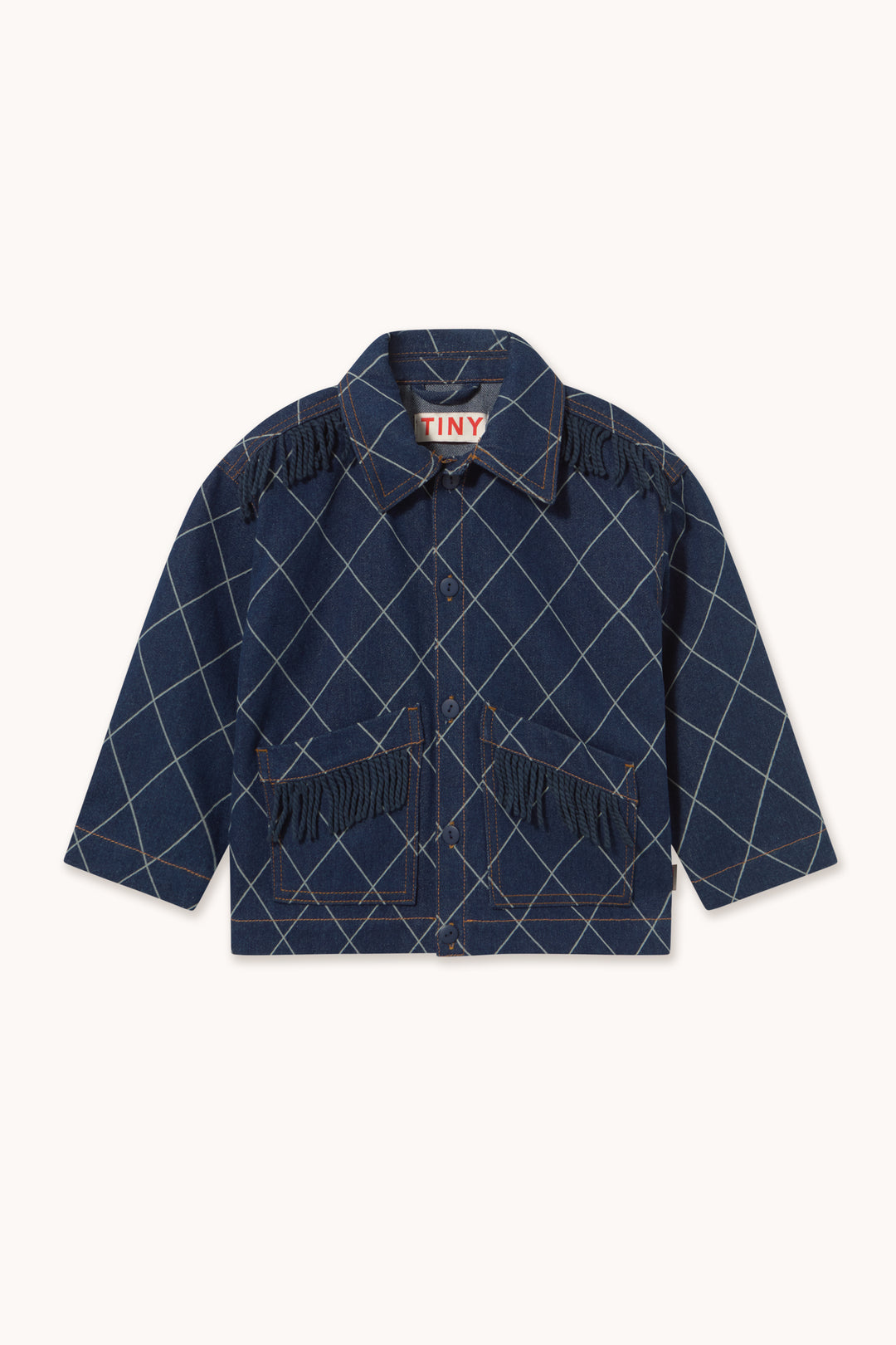 Tiny Cottons – Diamond Pattern Fringe Denim Jacket