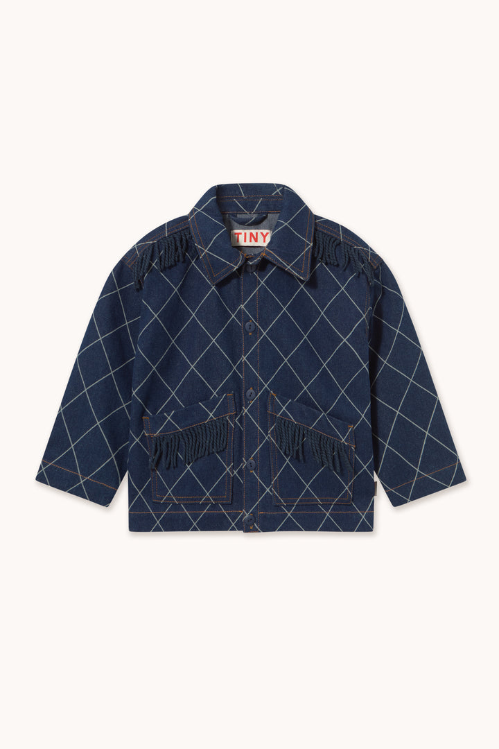 Tiny Cottons – Diamond Pattern Fringe Denim Jacket