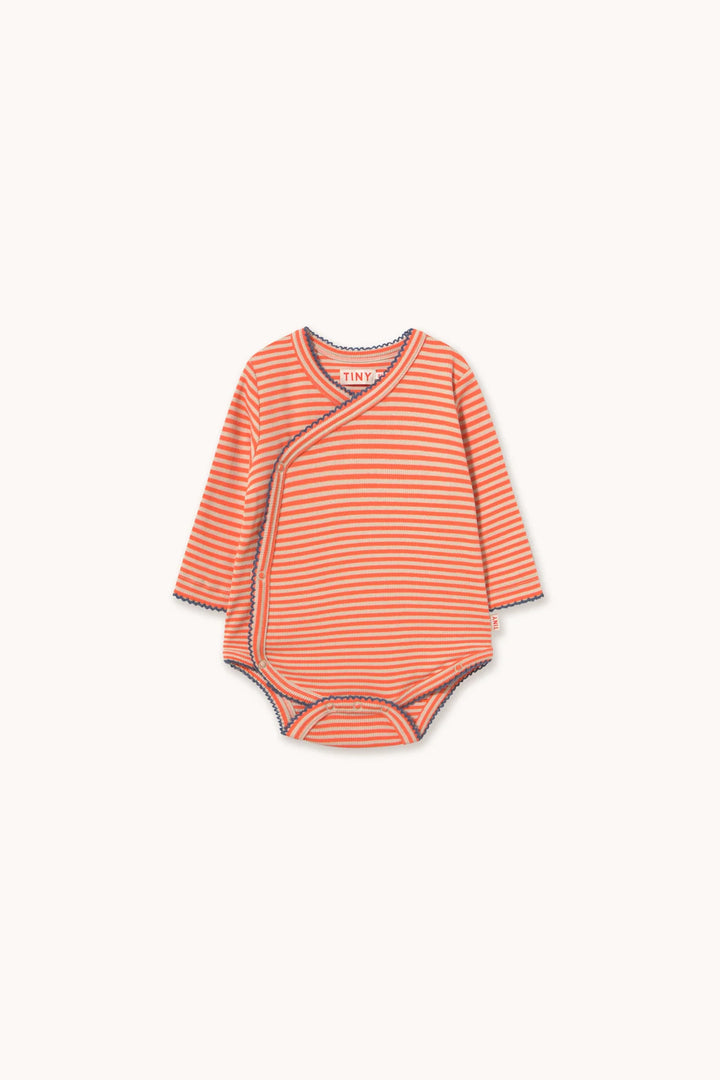 Tiny Cottons –Stripes Ribbed Crossbody Onesie in Poppy