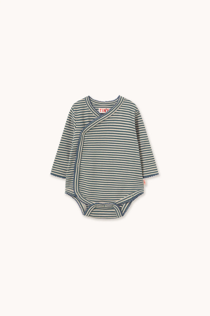 Tiny Cottons –Stripes Ribbed Crossbody Onesie in Navy