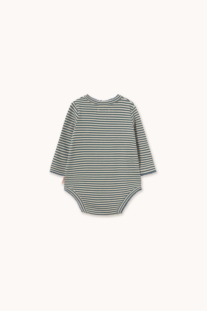 Tiny Cottons –Stripes Ribbed Crossbody Onesie in Navy