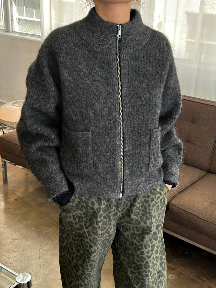 Le Bon Shoppe - Alpaca Zip Front Sweater Jacket in Charcoal