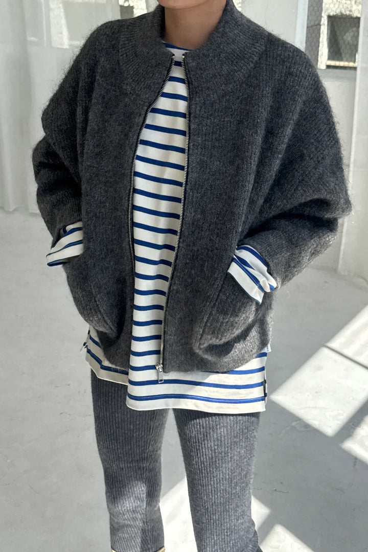 Le Bon Shoppe - Alpaca Zip Front Sweater Jacket in Charcoal