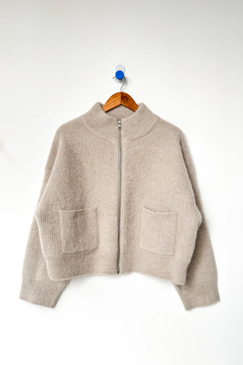 Le Bon Shoppe - Alpaca Zip Front Sweater Jacket in Smoke