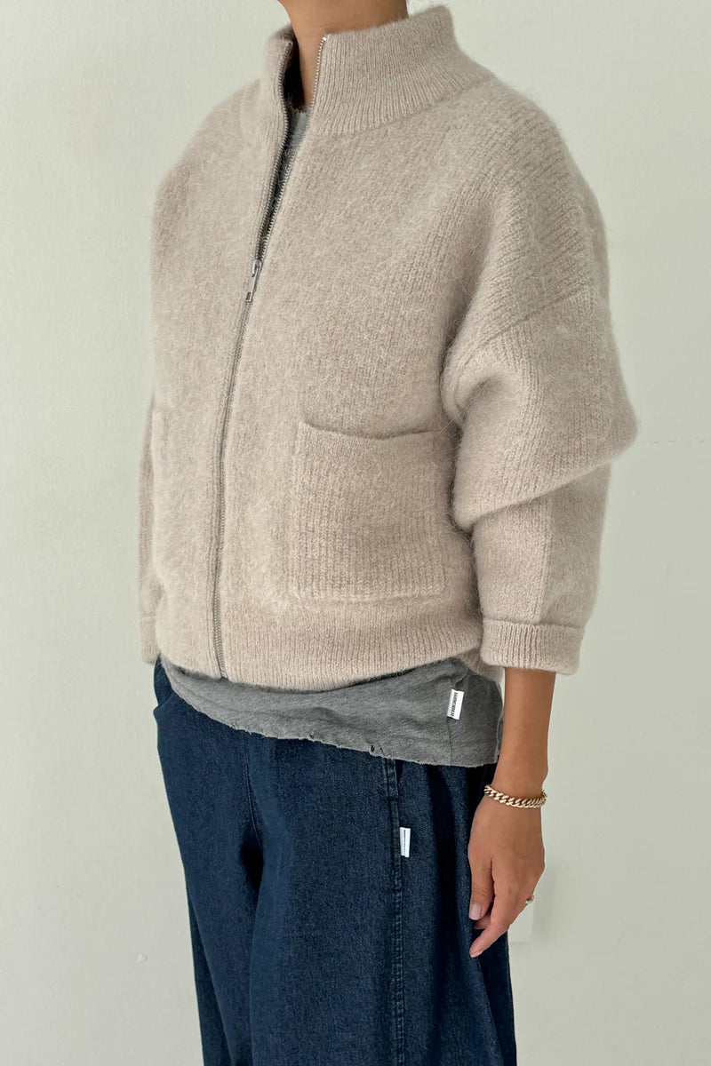 Le Bon Shoppe - Alpaca Zip Front Sweater Jacket in Smoke