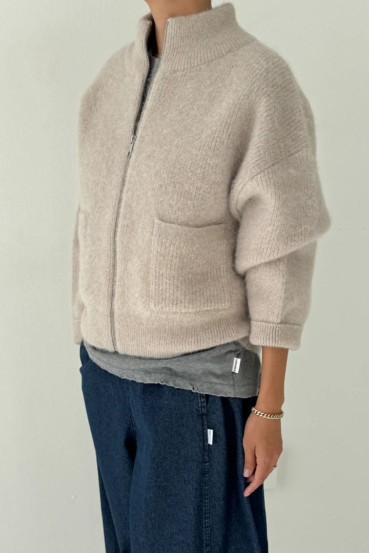 Le Bon Shoppe - Alpaca Zip Front Sweater Jacket in Smoke