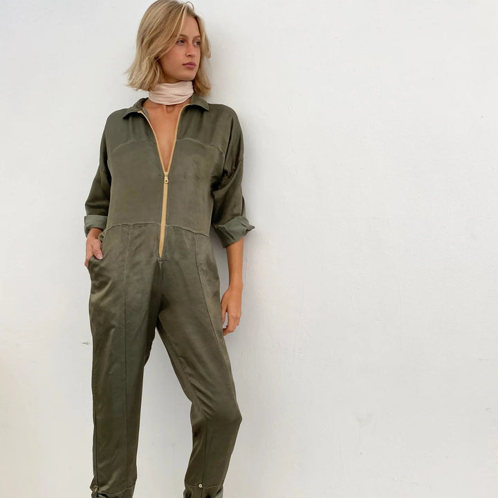 Cali Dreaming - Cupro Flight Suit in Army