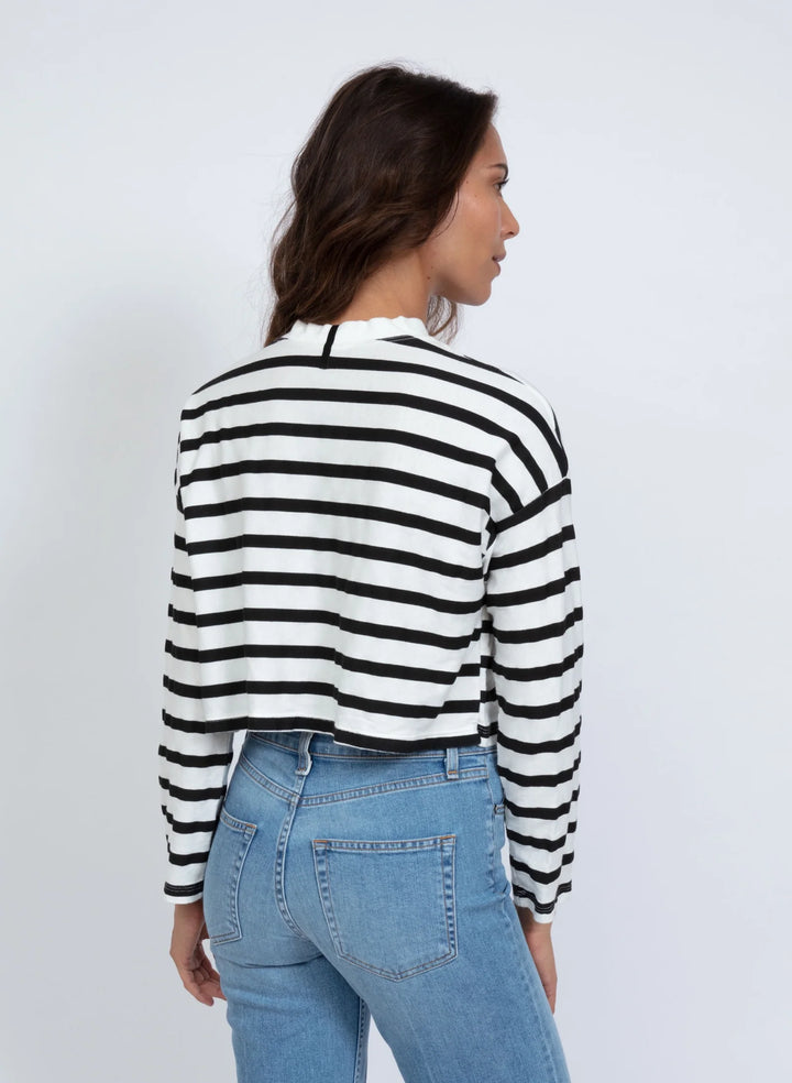 ASKK NY – Printed Cropped Long Sleeve Tee in Thin White Stripe