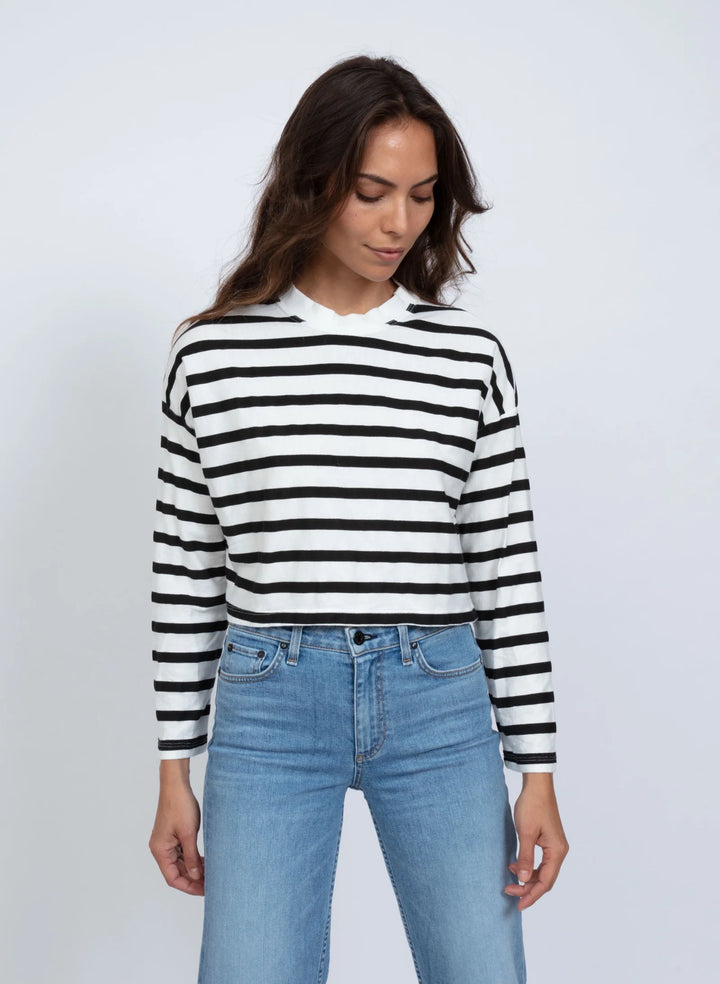 ASKK NY – Printed Cropped Long Sleeve Tee in Thin White Stripe