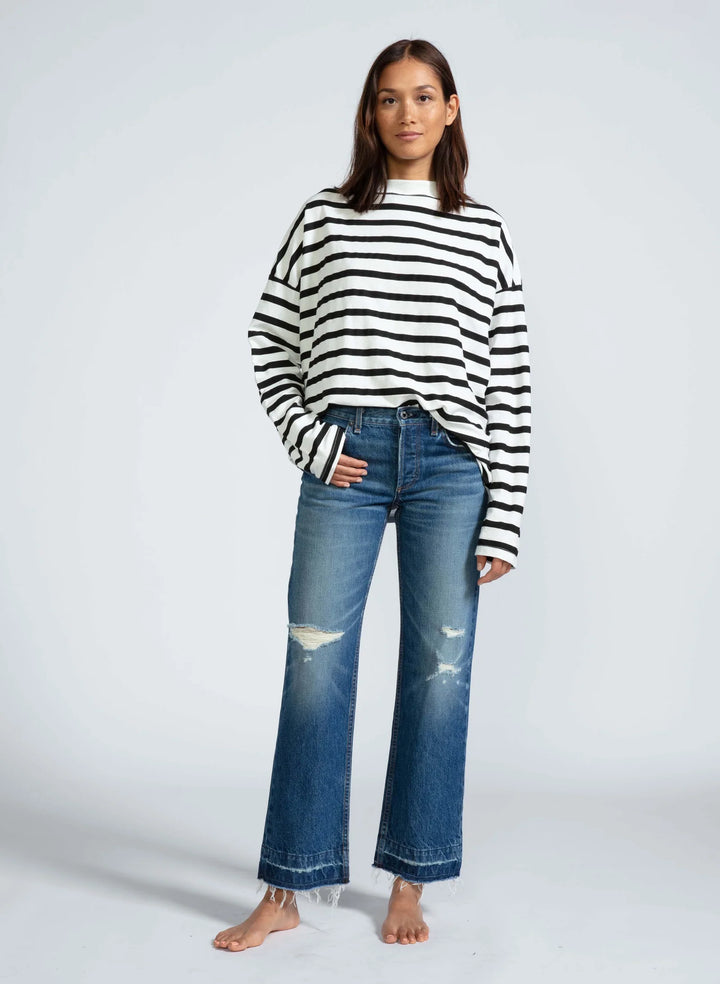 ASKK NY – Printed Long Sleeve Tee in Thin White Stripe – Salchicha