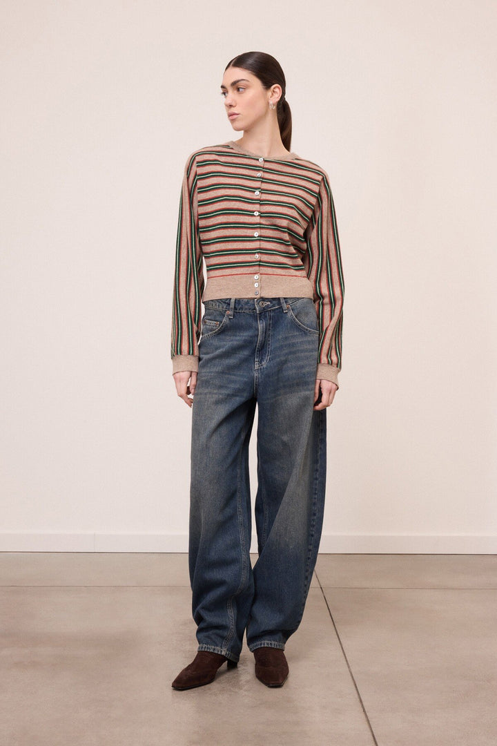 Ottod'Ame - Striped Cropped Cardigan Sweater in Multi Color