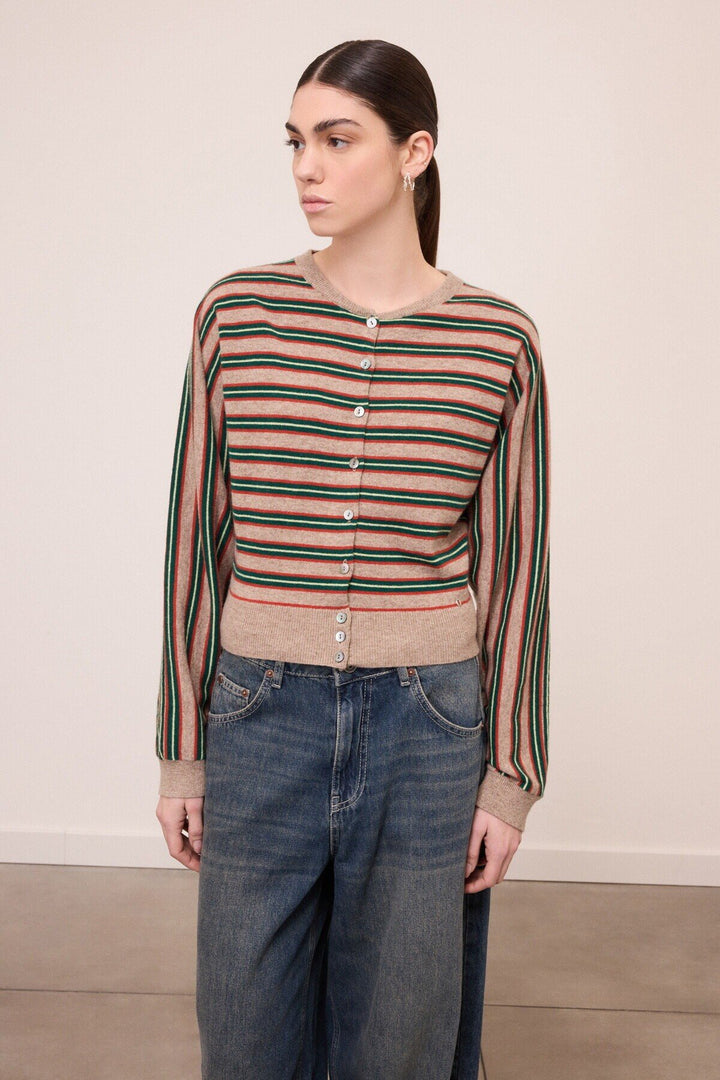 Ottod'Ame - Striped Cropped Cardigan Sweater in Multi Color