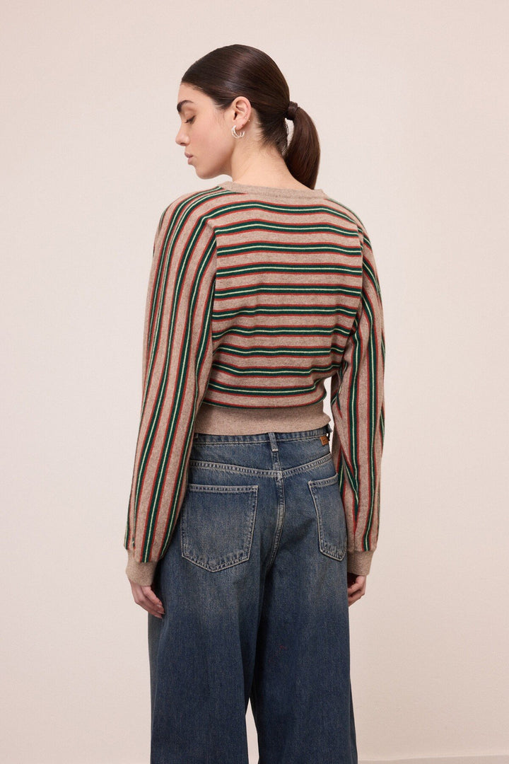 Ottod'Ame - Striped Cropped Cardigan Sweater in Multi Color