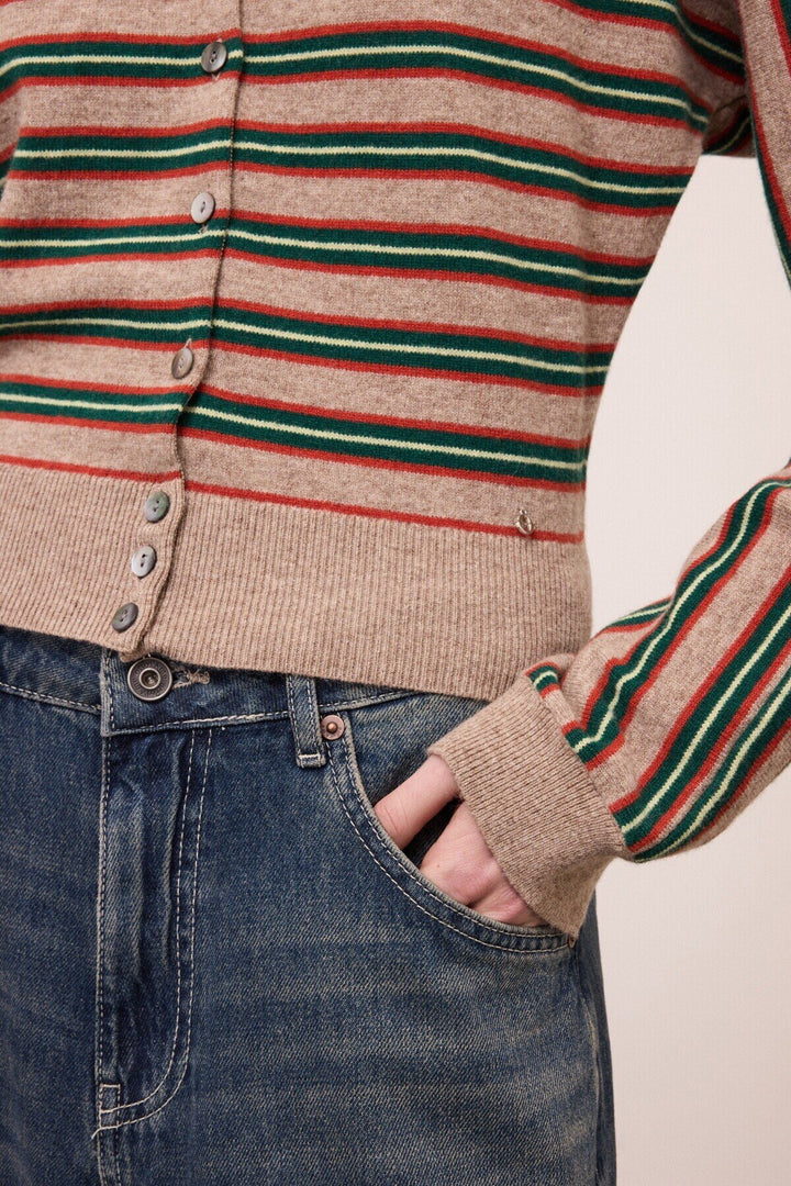 Ottod'Ame - Striped Cropped Cardigan Sweater in Multi Color