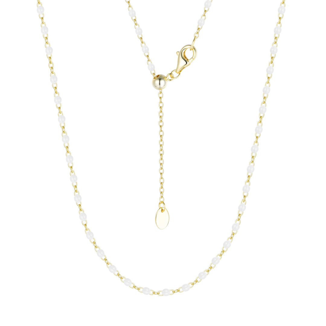 Enamel Beaded Chain Necklace in White/Gold