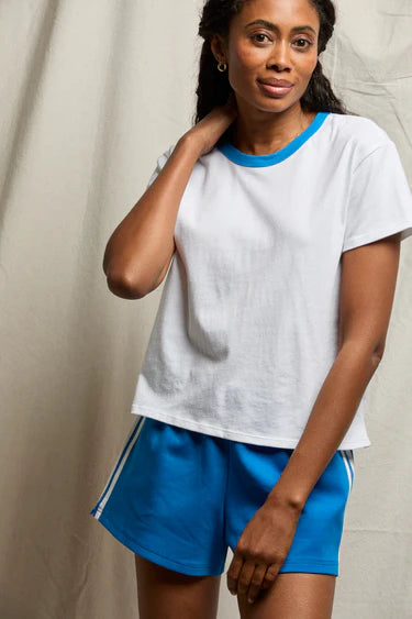 Perfect White Tee – Billie Ringer Crew Tee in Cobalt