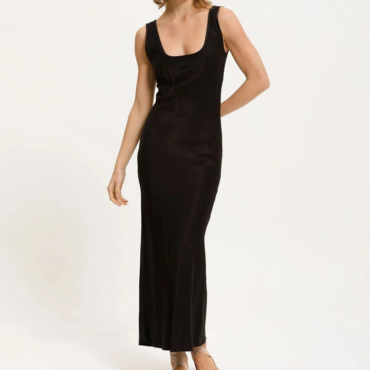Cali Dreaming – Simple Slip Dress in Black Cupro
