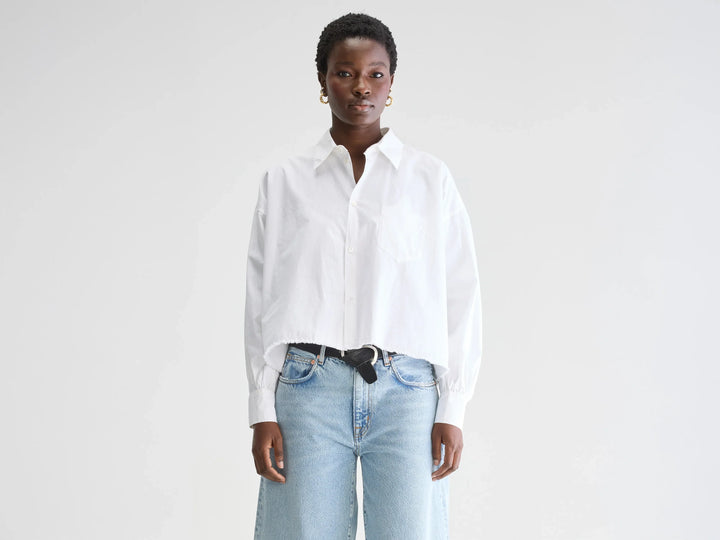 Bellerose – Kraft Cropped Shirt in White Poplin