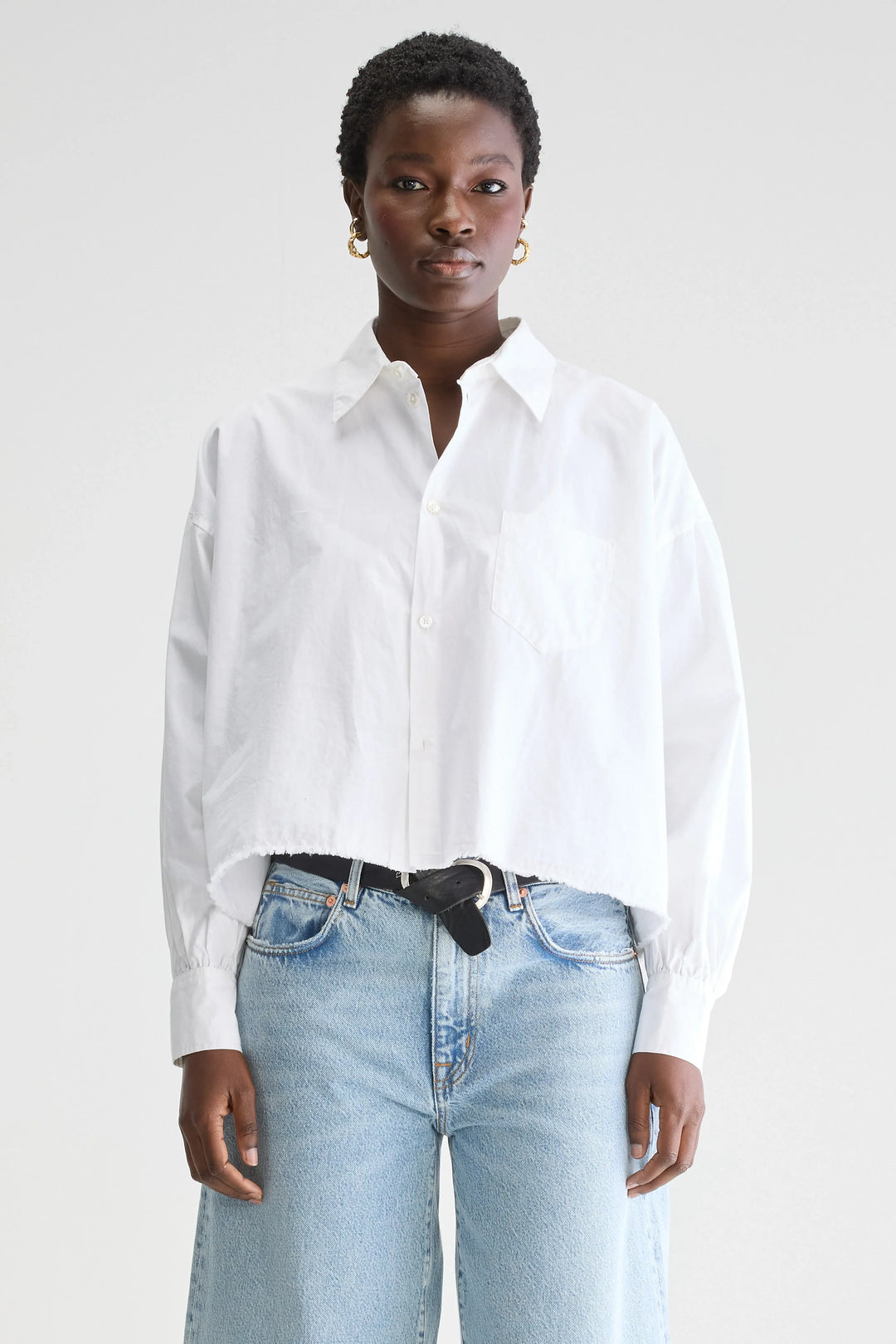 Bellerose – Kraft Cropped Shirt in White Poplin