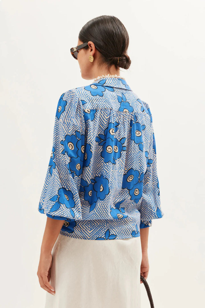 RIXO - Blake Blouse in Milos Floral Blue