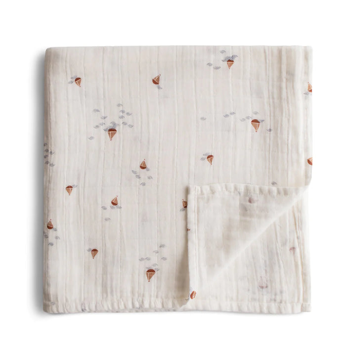 Mushie - Muslin Swaddle Blanket Organic Cotton in Boats