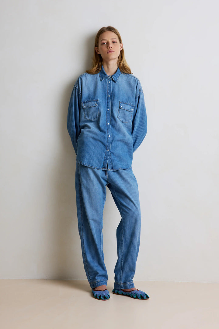 Hod - Kaitline Denim Shirt in Blue Stripe