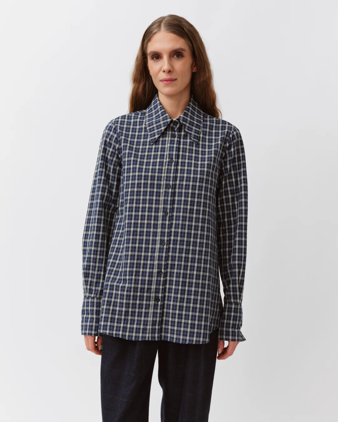 Diega - Cilva Blouse in Blue and Black Plaid
