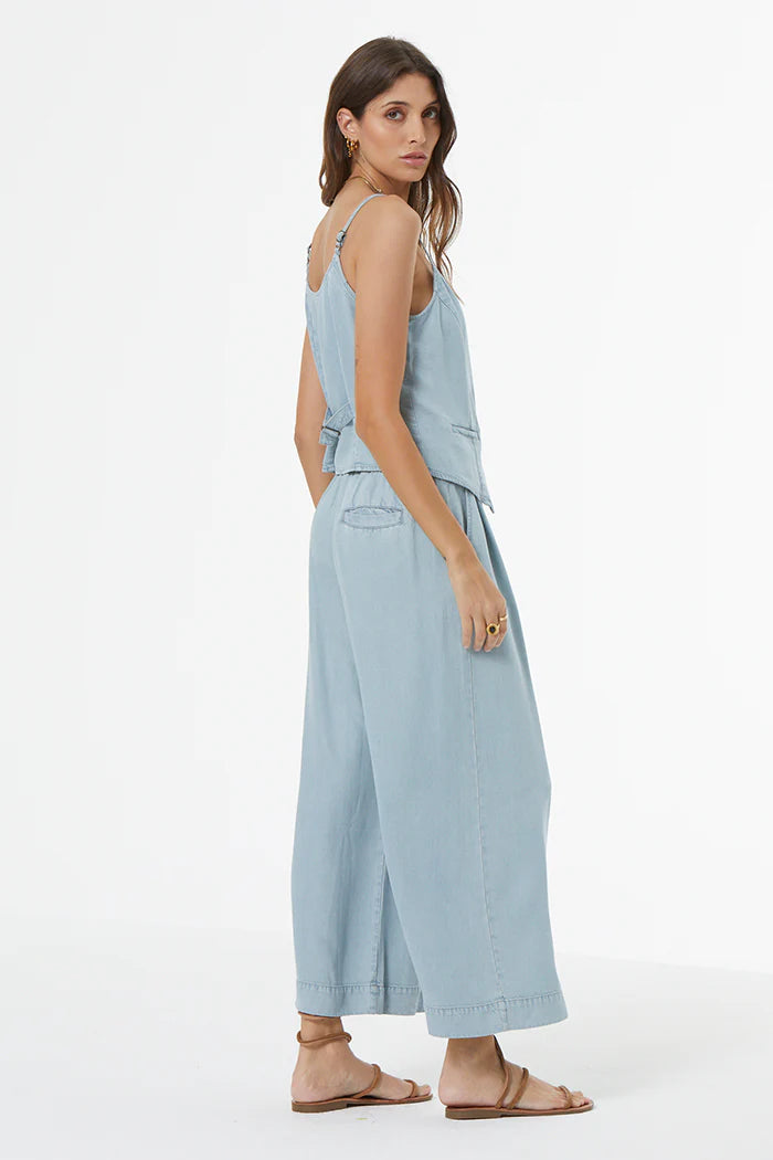 YFB – Calvin Crop Wide Leg Trouser in Pale Blue Wash