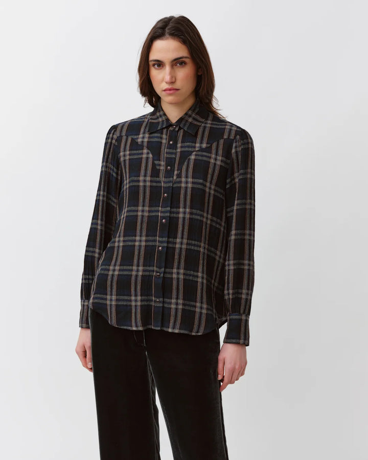 Diega - Costelina Button Down Top in Blue and Green Plaid