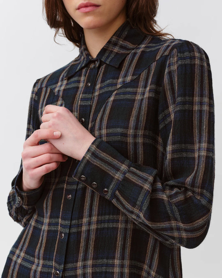 Diega - Costelina Button Down Top in Blue and Green Plaid