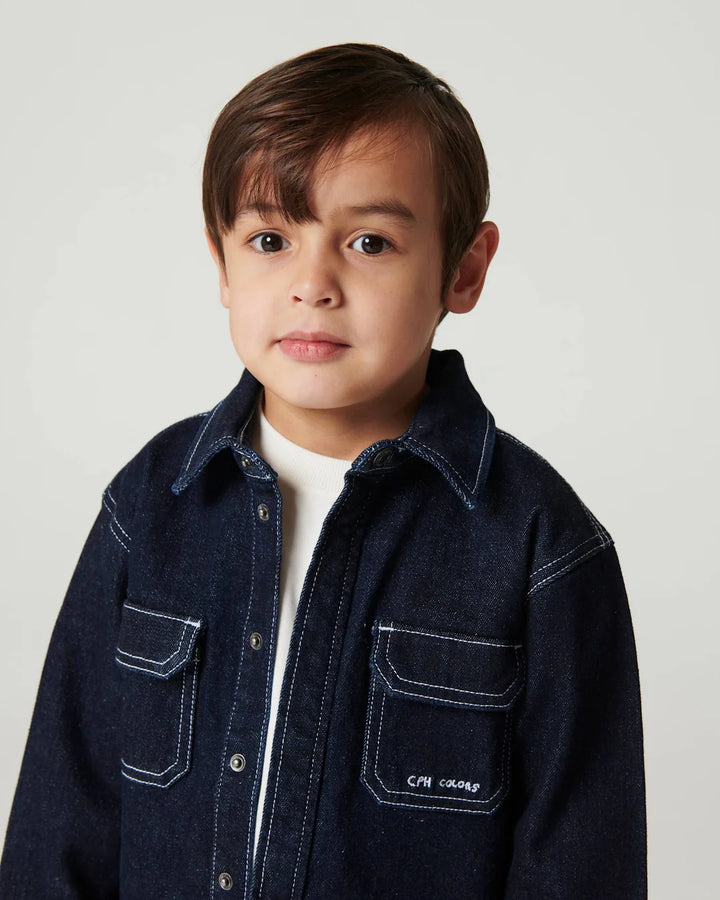 Copenhagen Colors- Cotton Dark Denim Shirt W Exposed Stitching