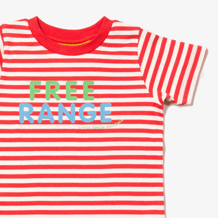 Little Green Radicals –– Free Range Short Sleeve T-shirt in Red and White Stripes