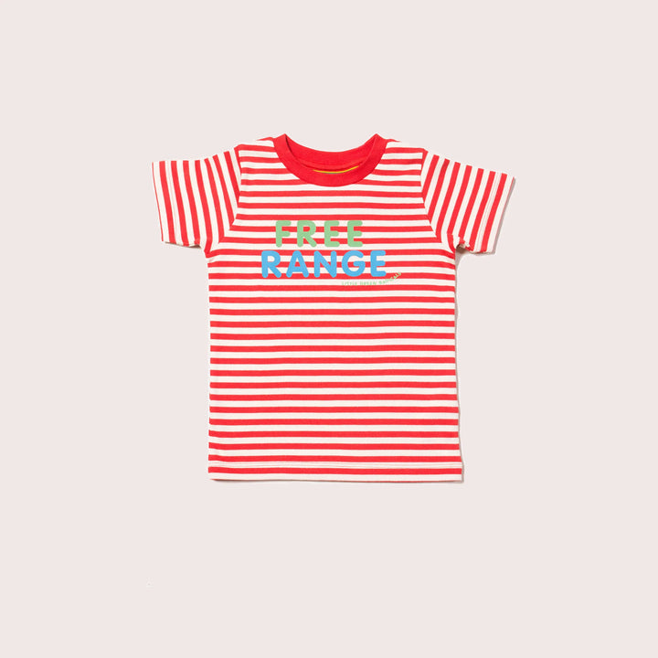 Little Green Radicals –– Free Range Short Sleeve T-shirt in Red and White Stripes