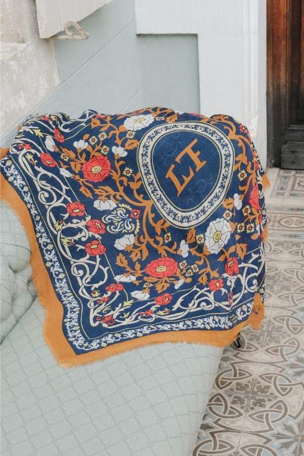 Maison Lecomte Flament – Wool Silk Blend Bandana in Marie Antoinette Navy