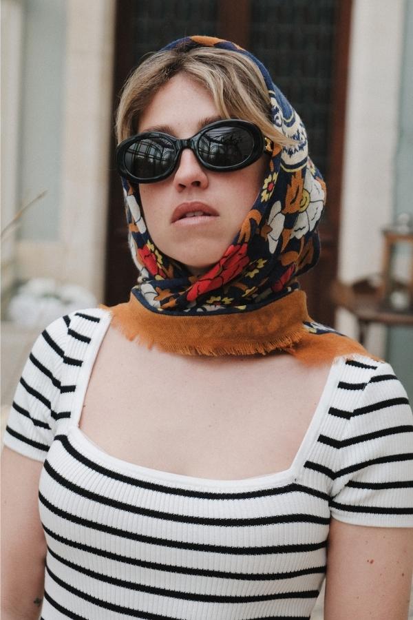 Maison Lecomte Flament – Wool Silk Blend Bandana in Marie Antoinette Navy
