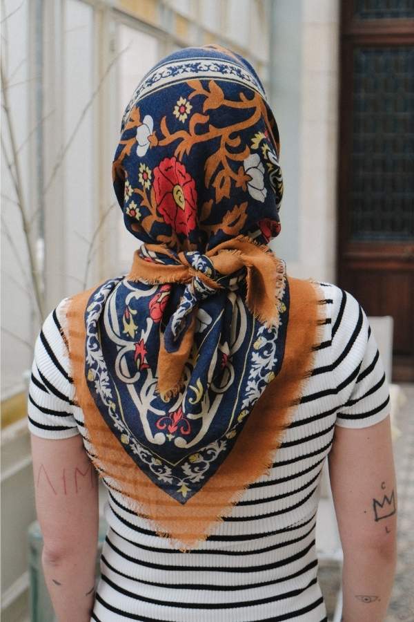 Maison Lecomte Flament – Wool Silk Blend Bandana in Marie Antoinette Navy