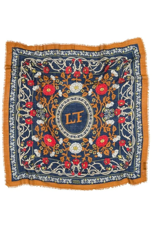 Maison Lecomte Flament – Wool Silk Blend Bandana in Marie Antoinette Navy