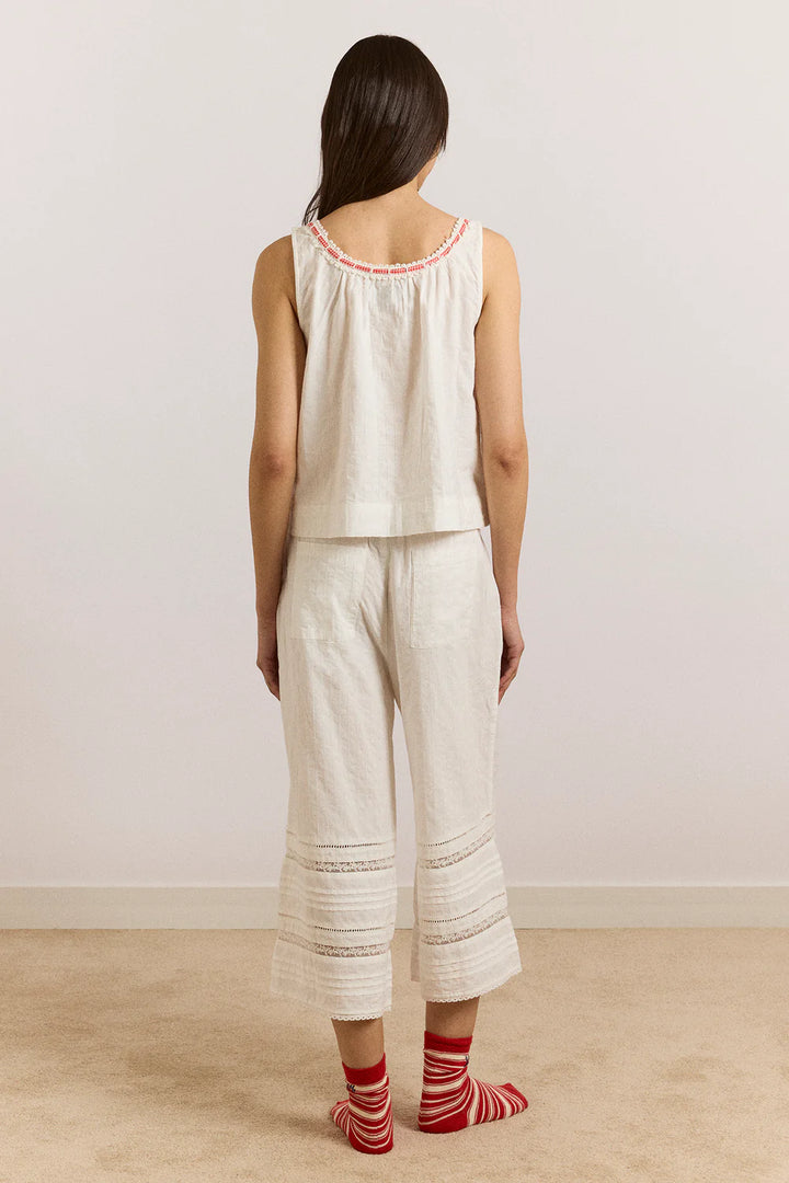 Damson Madder – Elodie Cami in White with Red Gingham Tie