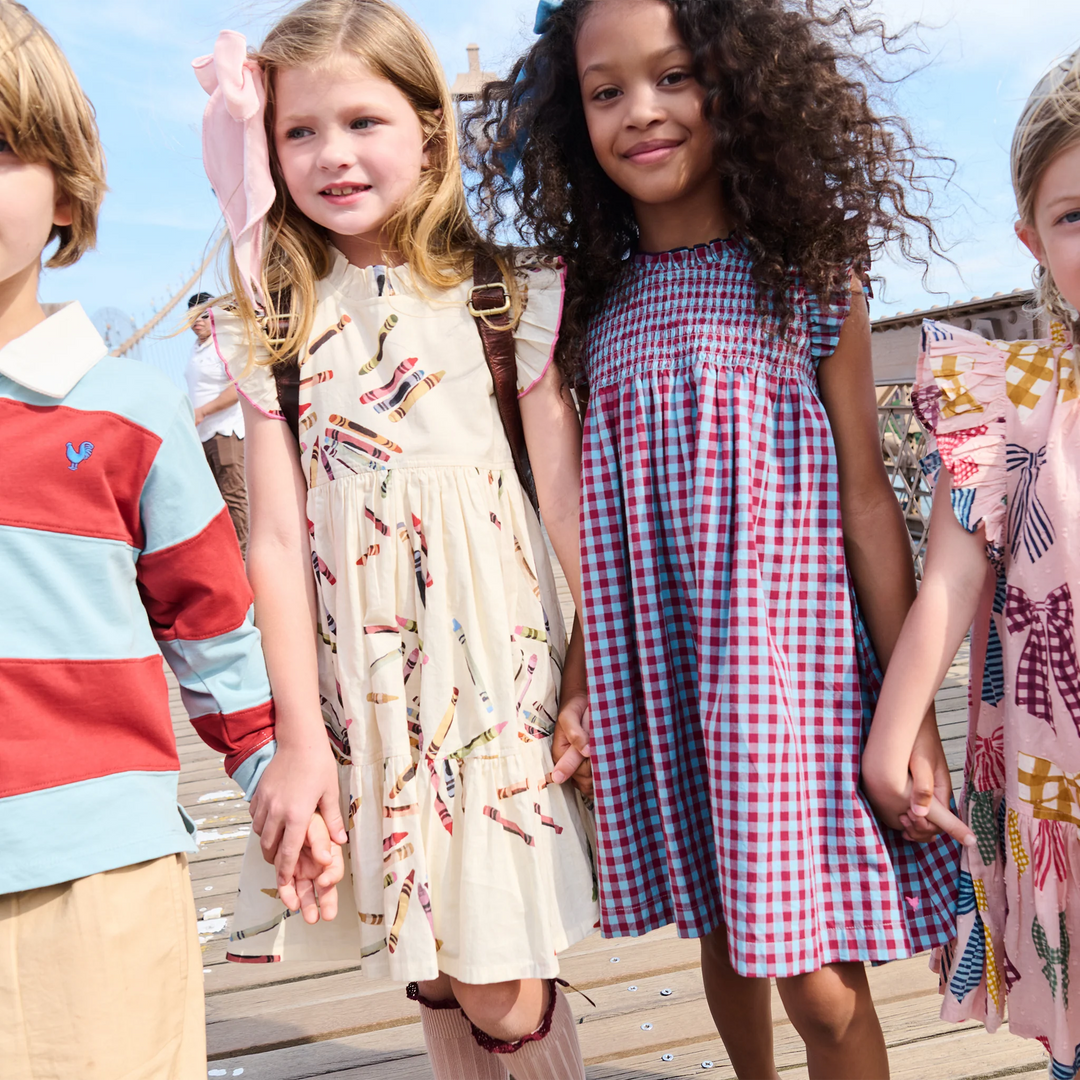 Pink Chicken – Girls Stevie Dress in Red, Light Blue Check