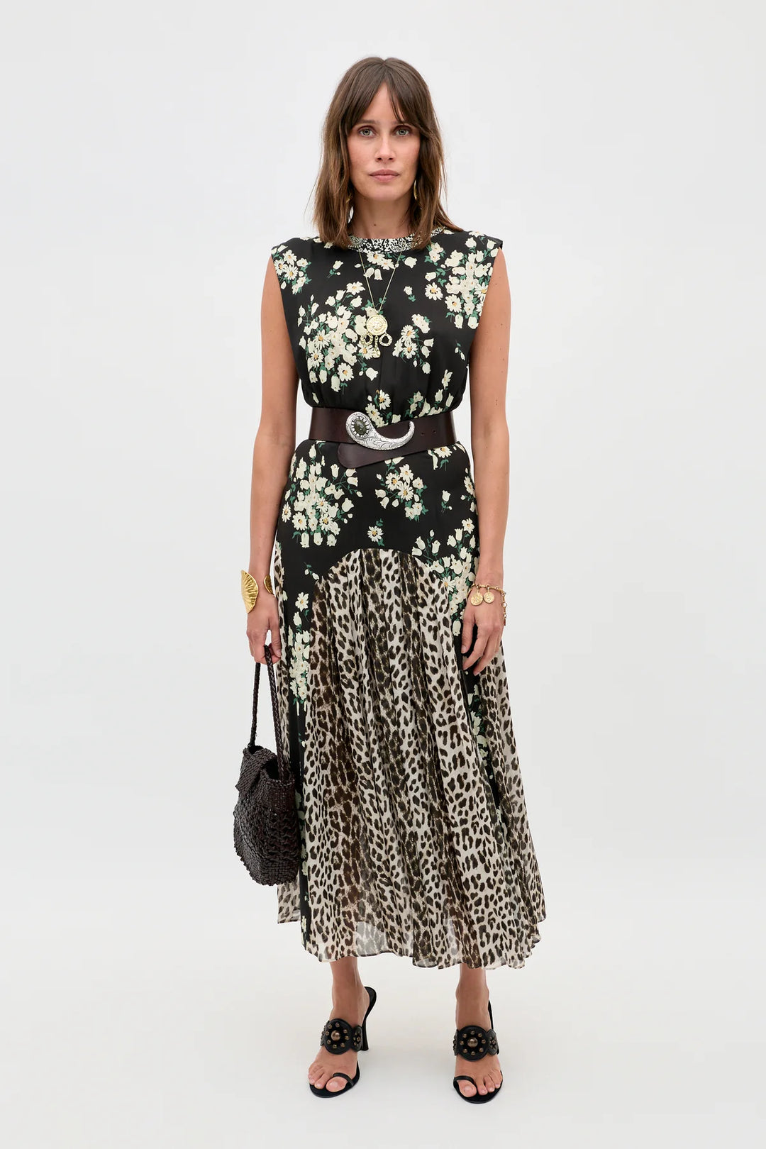 RIXO - Coralie Dress in Amelia Gremlin Mix Black