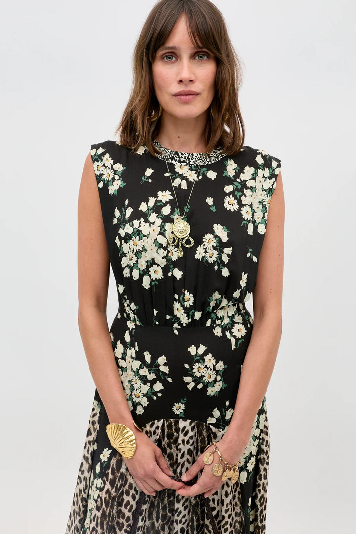 RIXO - Coralie Dress in Amelia Gremlin Mix Black