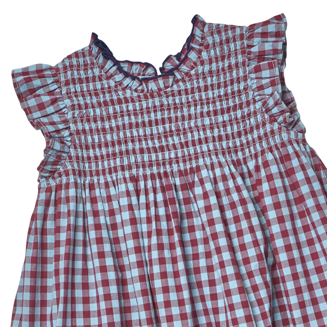 Pink Chicken – Girls Stevie Dress in Red, Light Blue Check