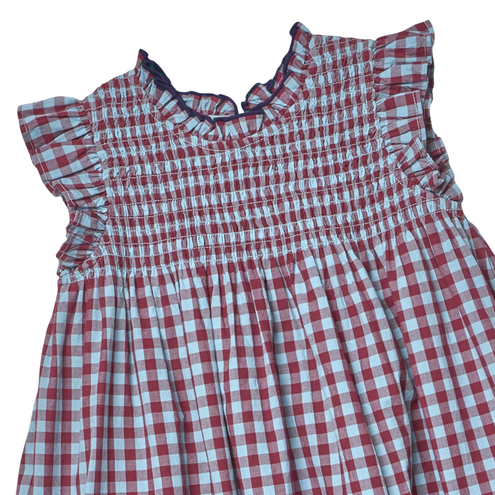 Pink Chicken – Girls Stevie Dress in Red, Light Blue Check