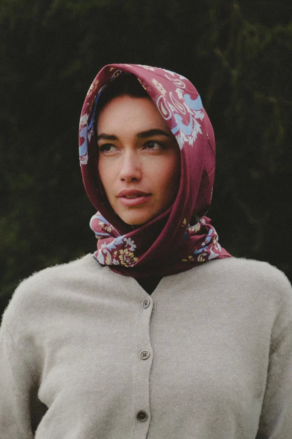 Maison Lecomte Flament – Cotton Bandana Scarf in Burgundy Flowers