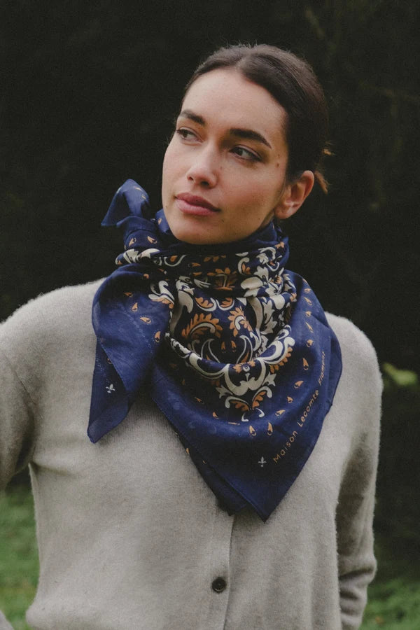 Maison Lecomte Flament – Cotton Bandana Scarf in Navy Flowers